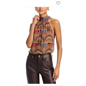 Veronica Beard Tanisha Silk Halter Top Dark Chocolate Multi Size 4 NWT